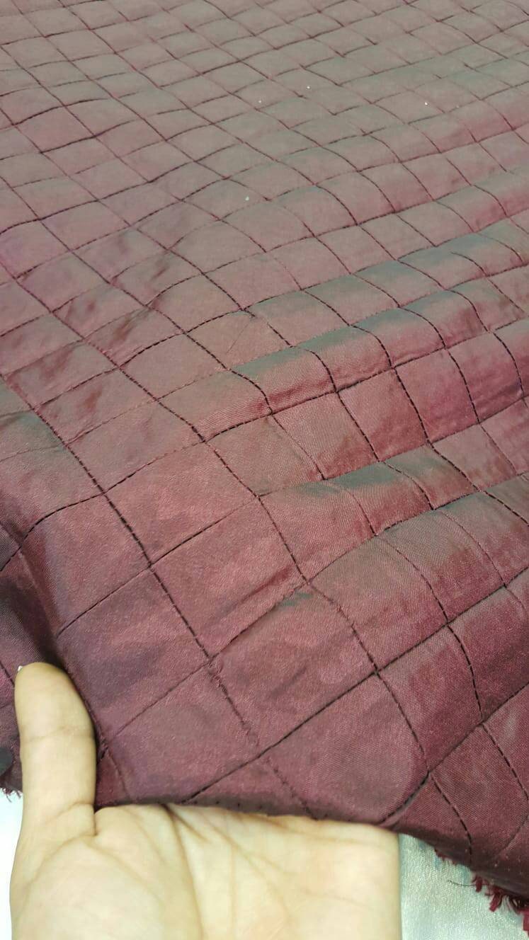 Brocade Taffeta Wine Geometric Square Fabric