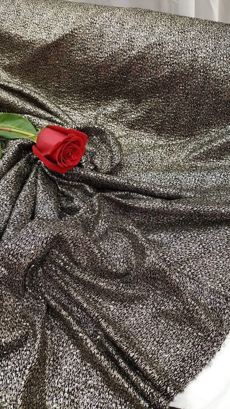 4 Way Stretch Glitter Fabric Black Gold