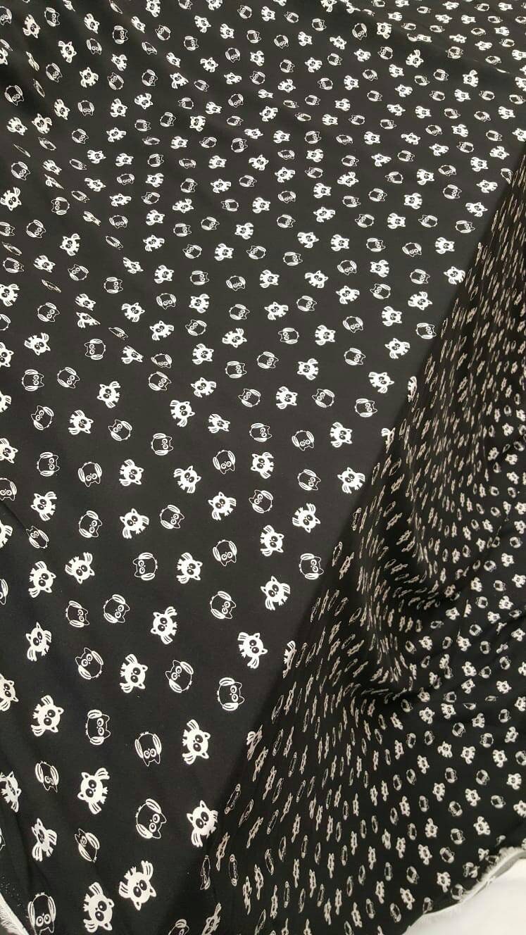 Rayon Challis Black and White Owls