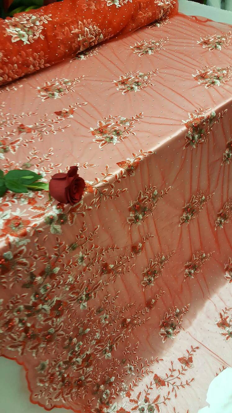 Red Floral Lace on Mesh