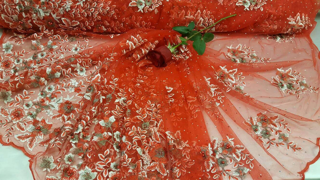Red Floral Lace on Mesh