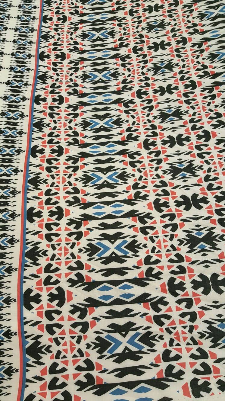 Rayon Challis Geometric Textured Blue Hues