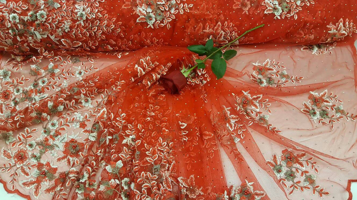 Red Floral Lace on Mesh