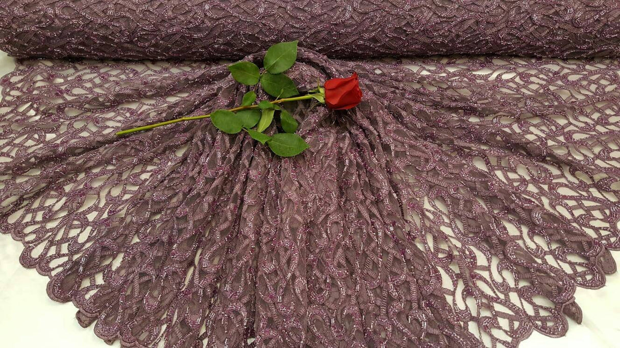 Beaded Lace Geometric Embroidered Mesh Mauve