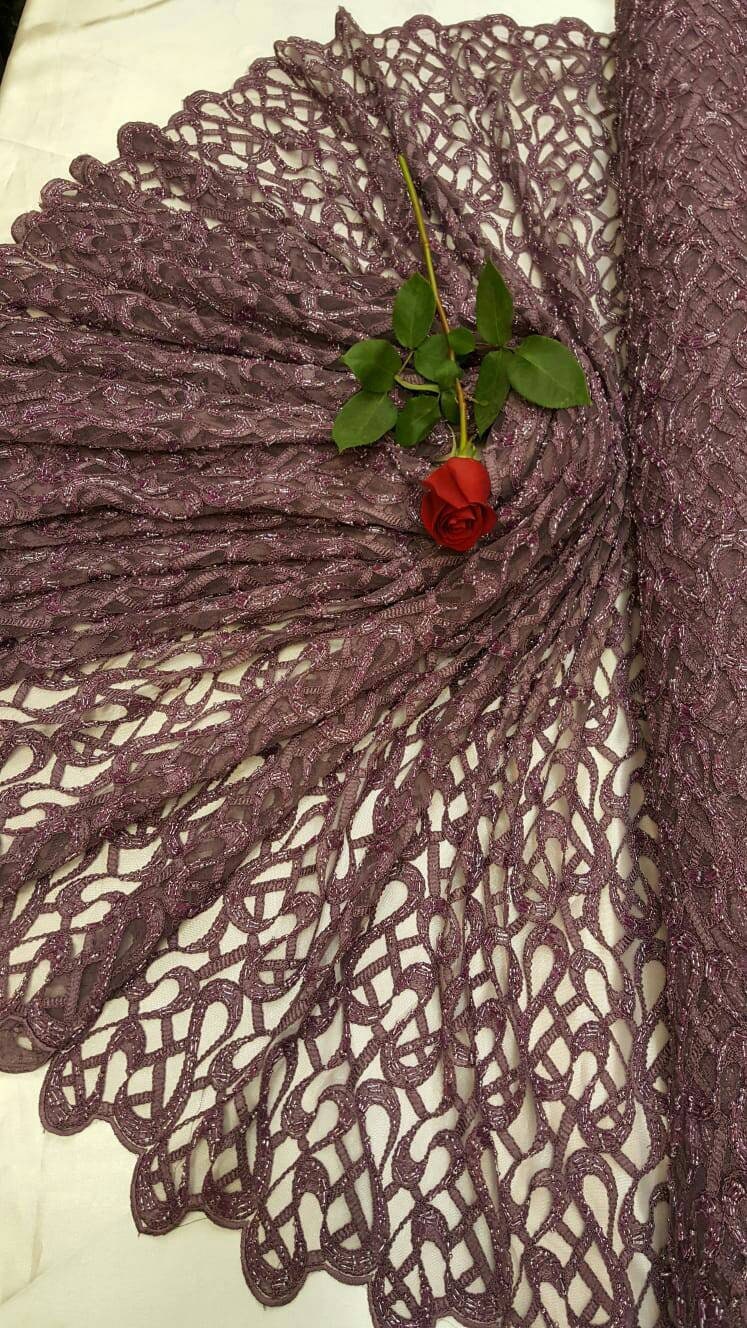 Beaded Lace Geometric Embroidered Mesh Mauve