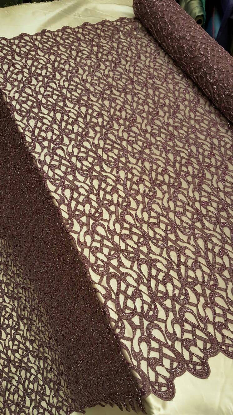 Beaded Lace Geometric Embroidered Mesh Mauve