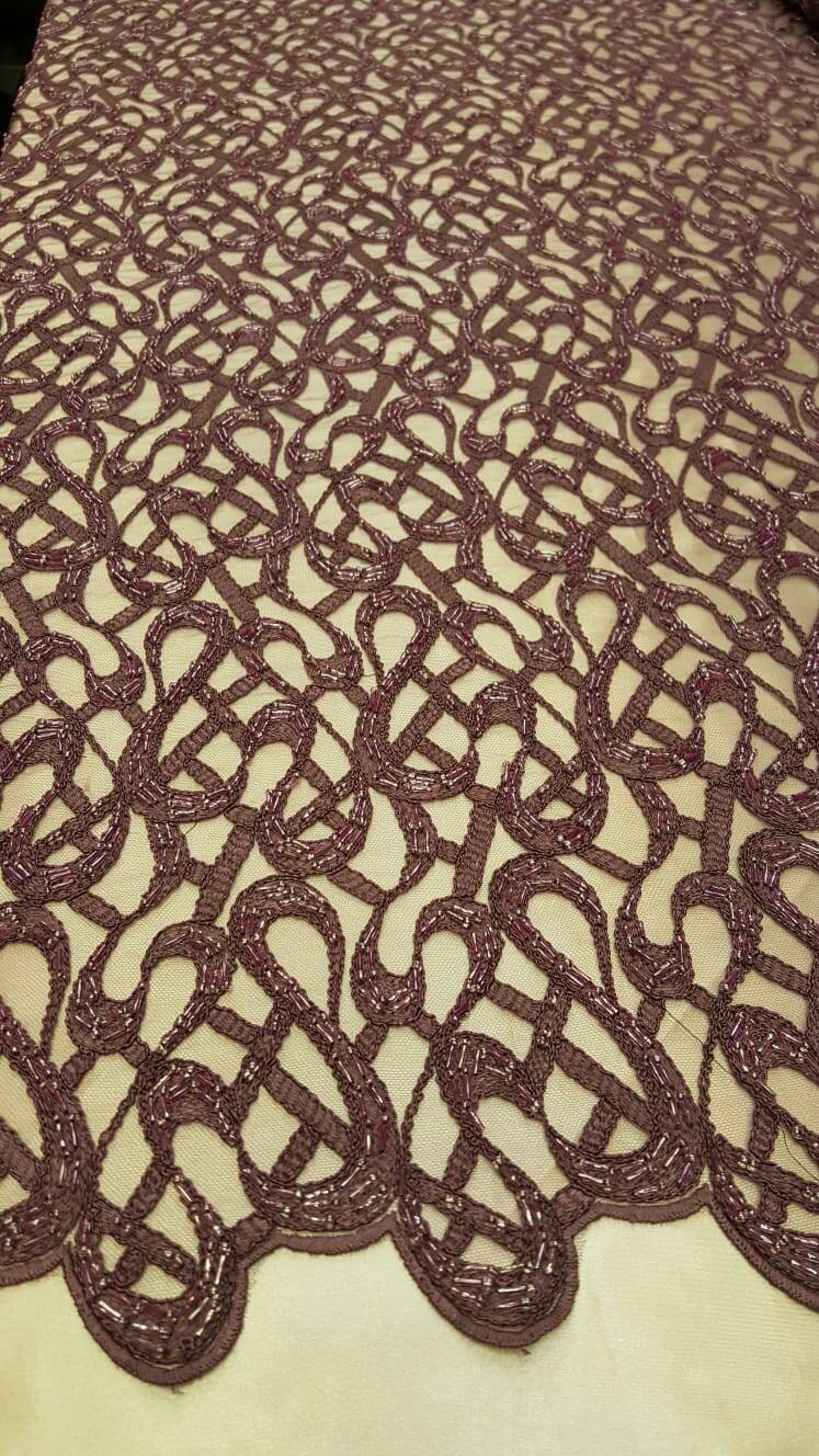 Beaded Lace Geometric Embroidered Mesh Mauve