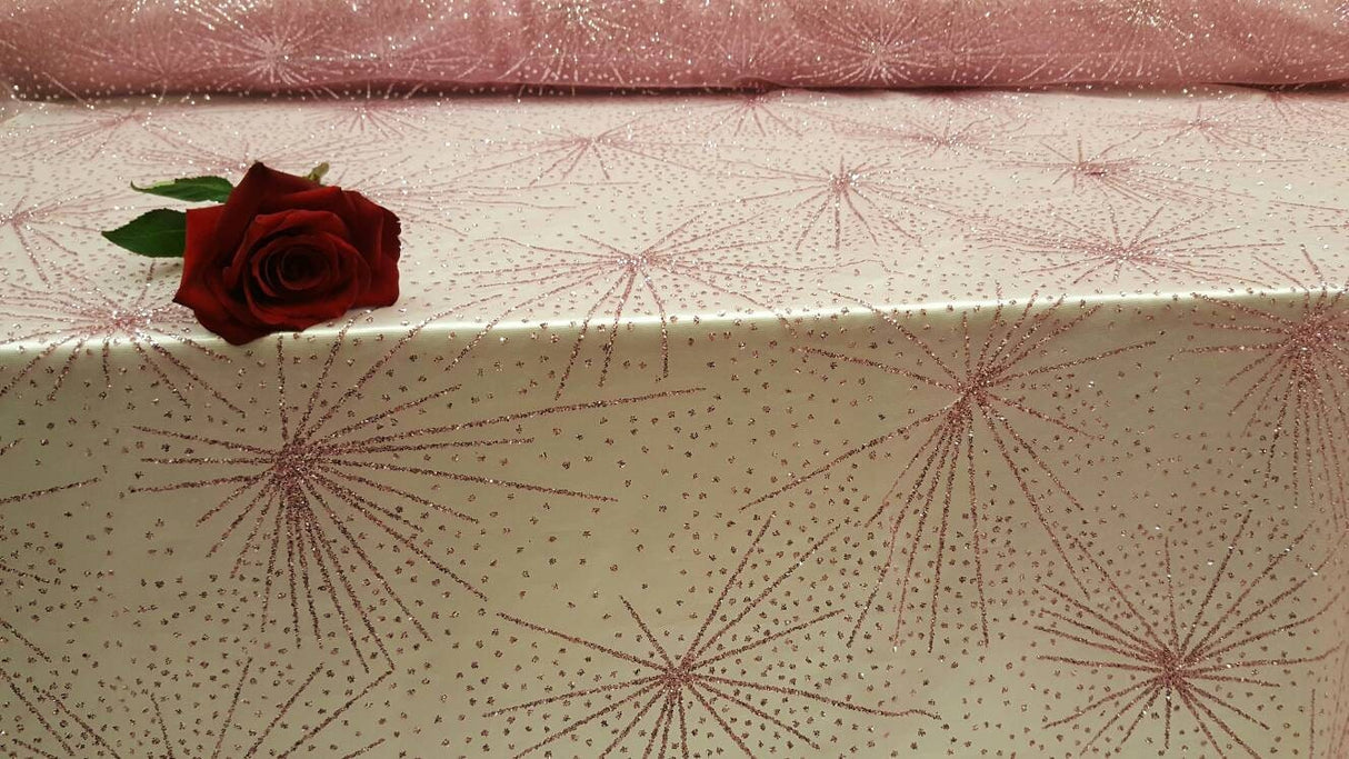 Pink Glitter Lace Stars Fabric