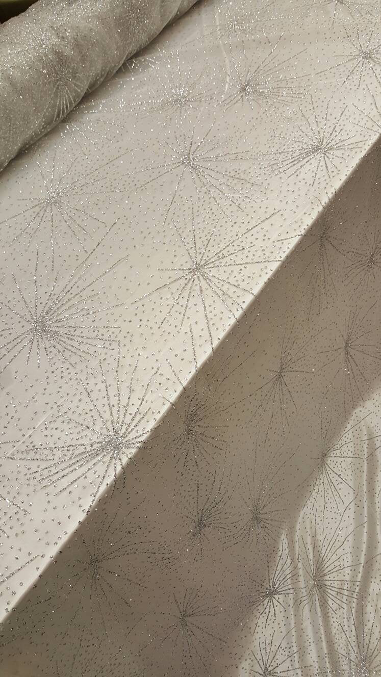 Glitter Lace Stars Silver Mesh