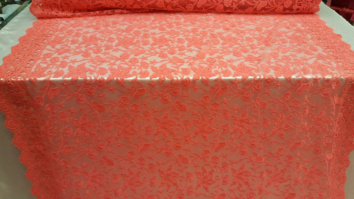 Coral Embroidery Lace Double Scalloped