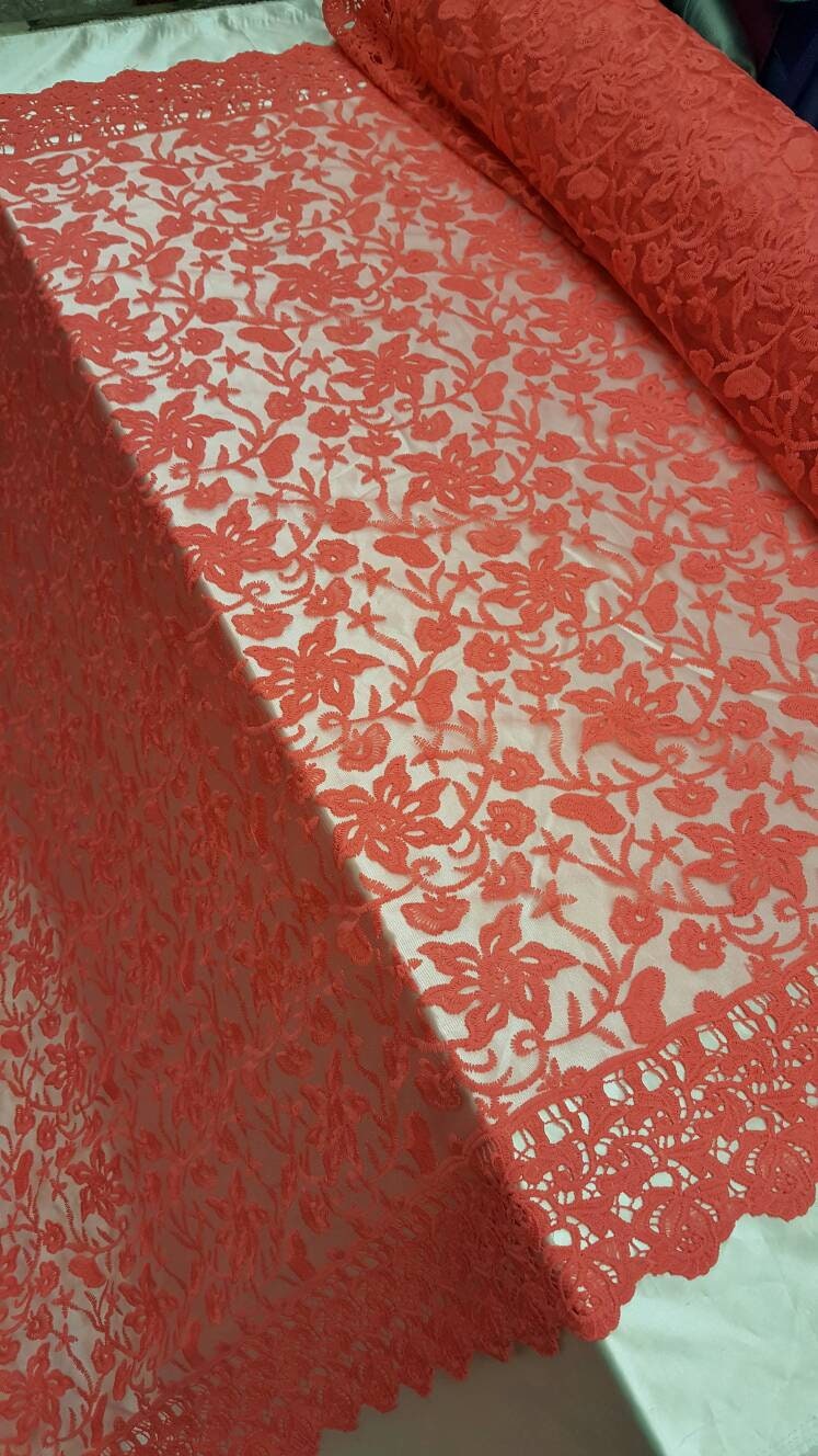 Coral Embroidery Lace Double Scalloped