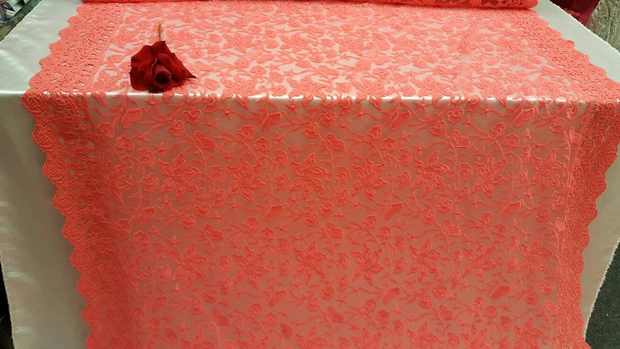 Coral Embroidery Lace Double Scalloped