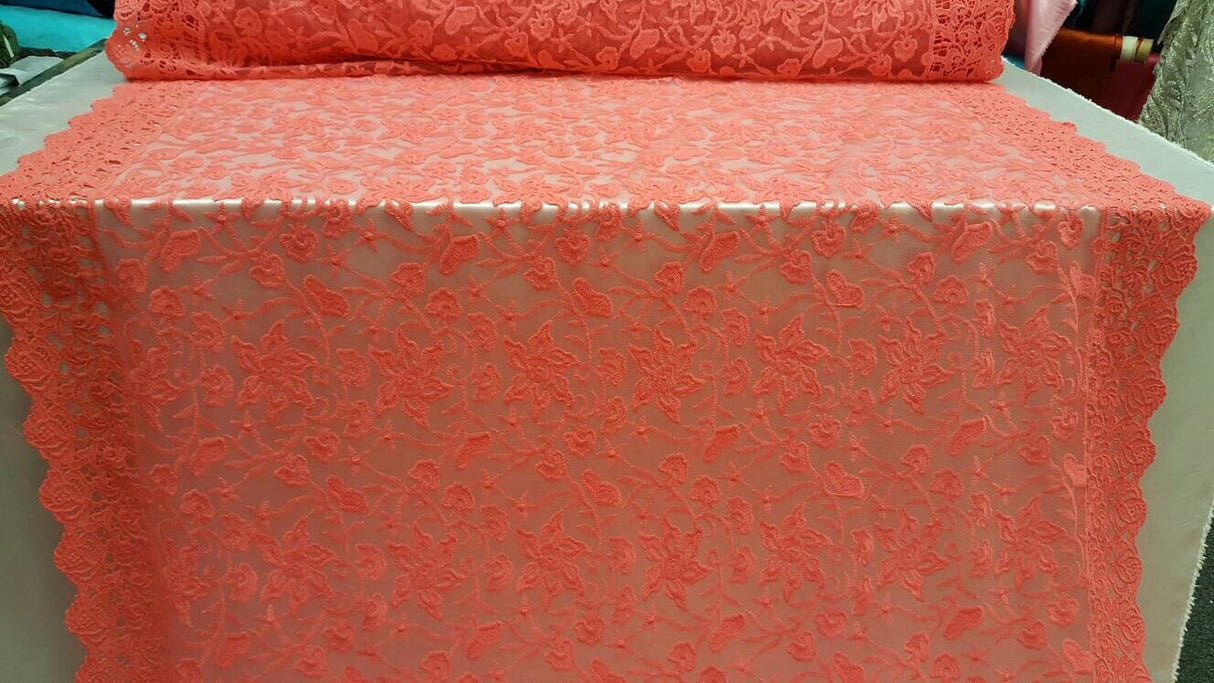 Coral Embroidery Lace Double Scalloped