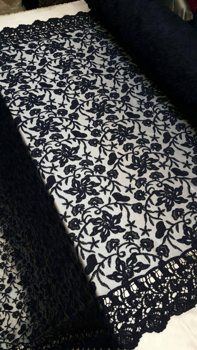 Embroidered Guipure Lace Navy Blue