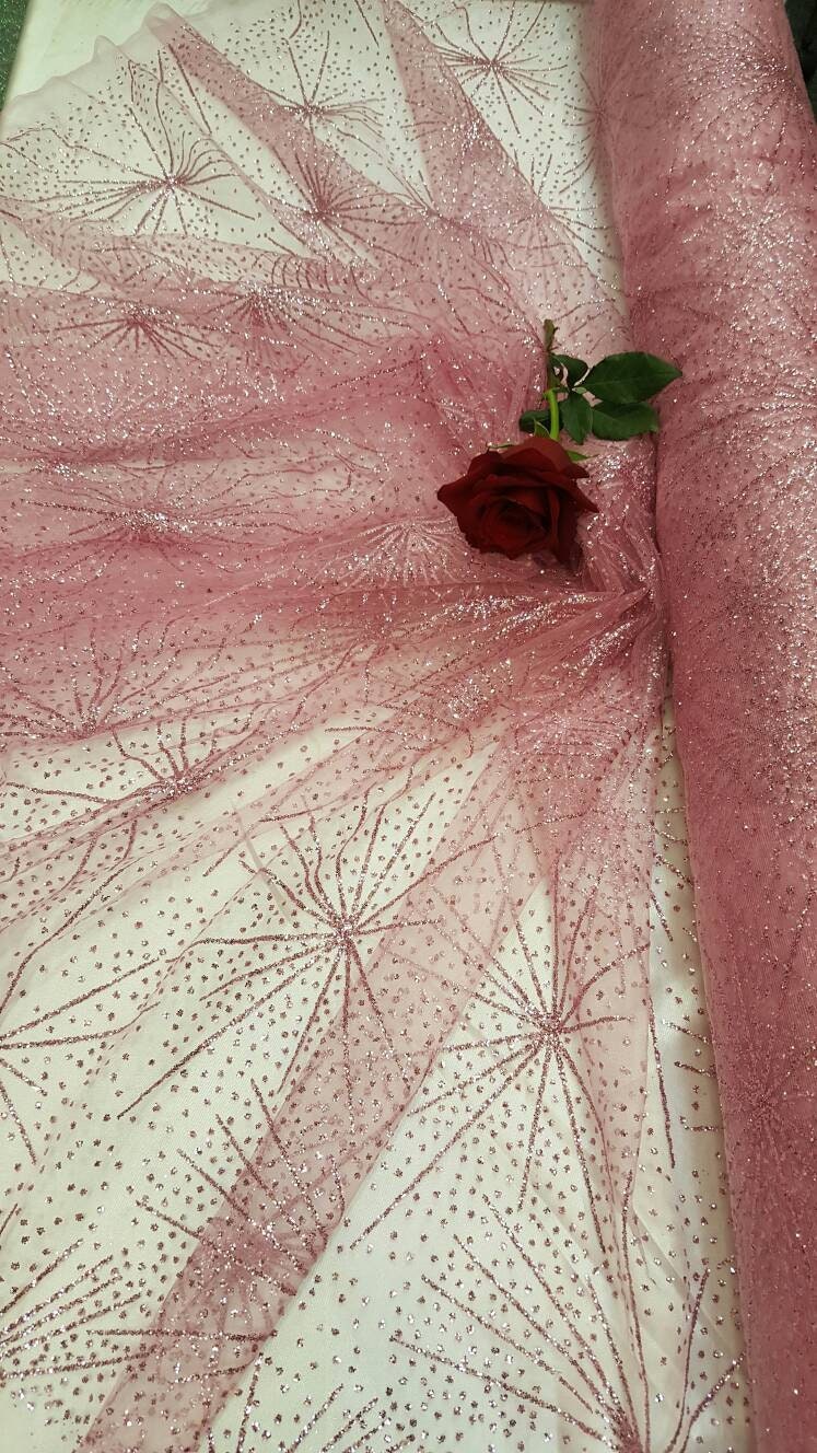 Pink Glitter Lace Stars Fabric
