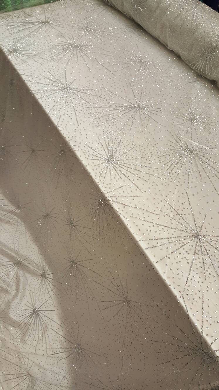 Glitter Lace Stars Silver Mesh