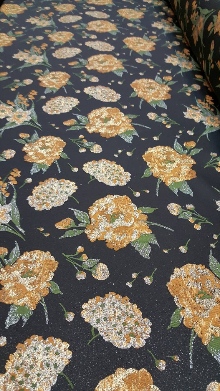 Brocade Jacquard Floral Black Gold Fabric