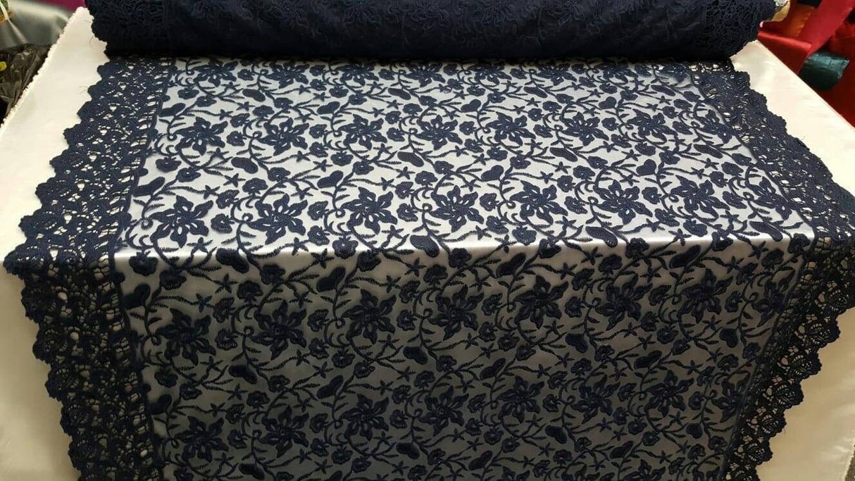 Embroidered Guipure Lace Navy Blue