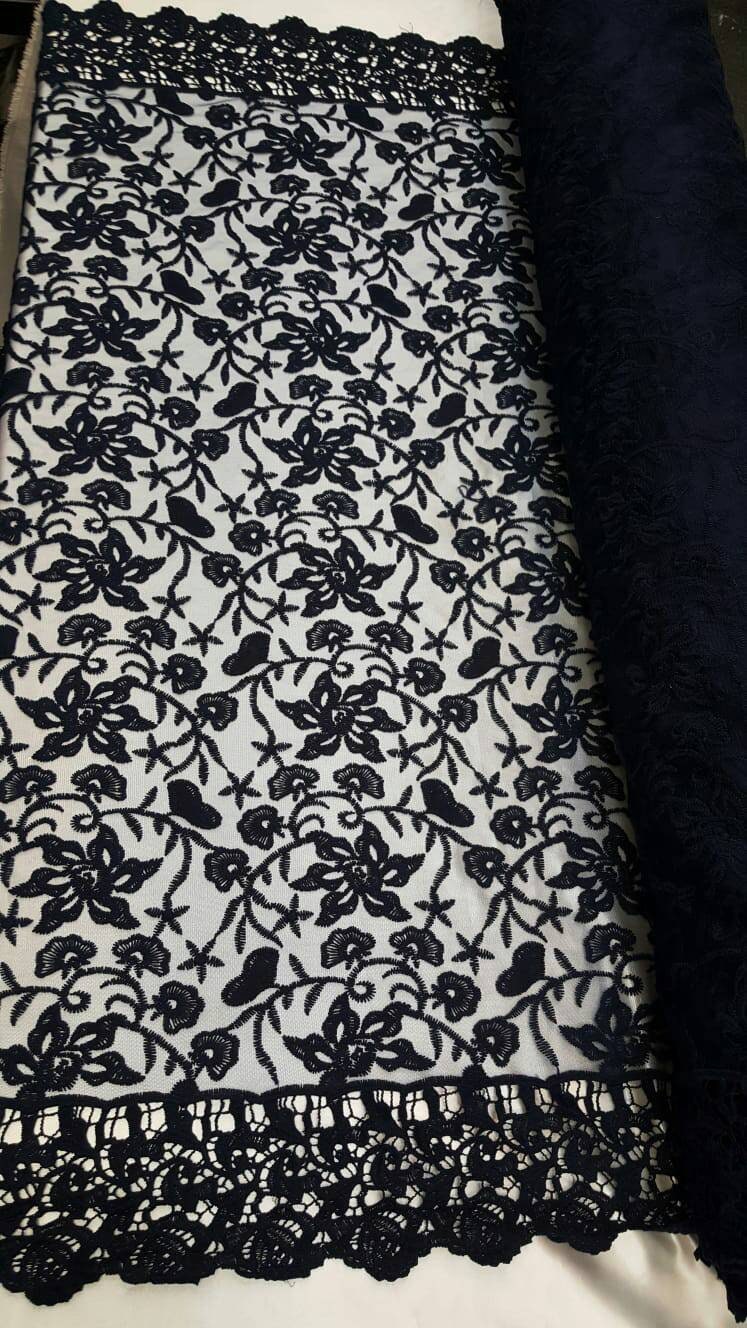 Embroidered Guipure Lace Navy Blue