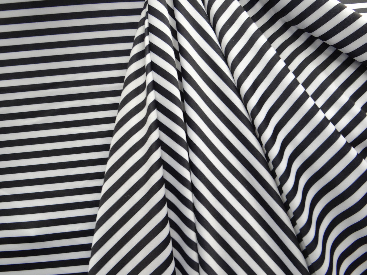 Black And White Half Inch Stripes Polyester Spandex Fabric - Black And White Half Inch Stripes, 58"/60" Width (1 Yard)