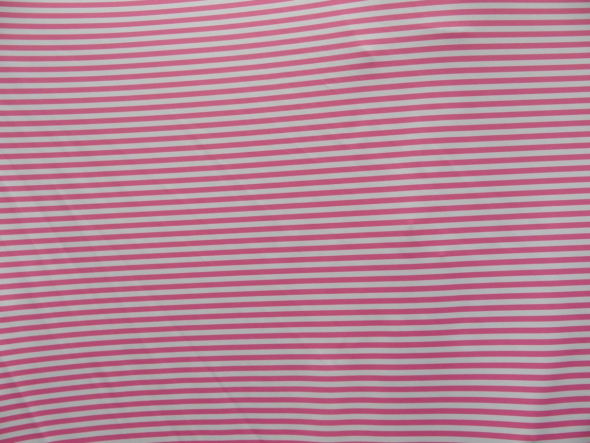 Pink Quarter Inch Striped Polyester Spandex Fabric - White And Pink Quarter Inch Stripes, 58"/60" Width (1 Yard)
