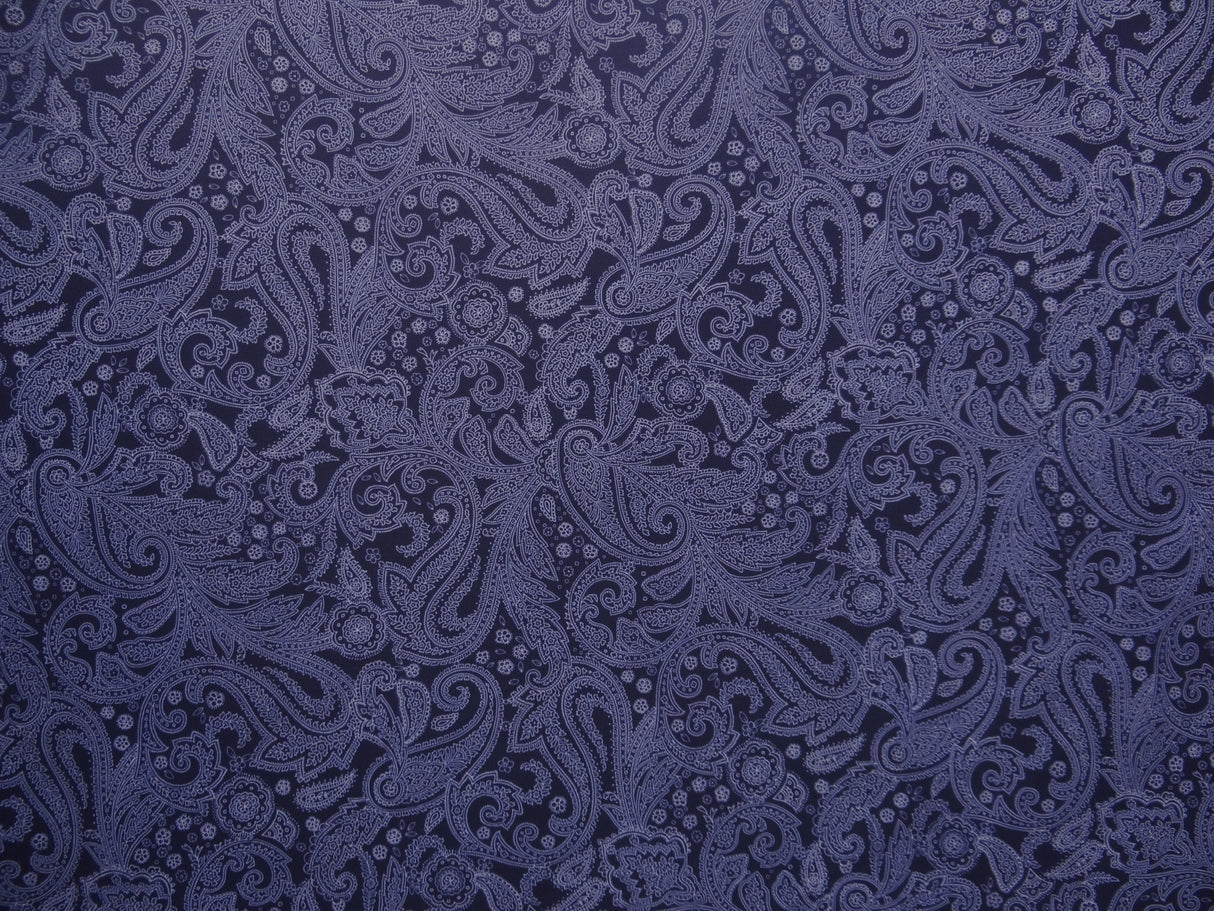 Navy And White Paisley Polyester Spandex Fabric - Navy And White Paisley Print, 58"/60" Width (Yards)