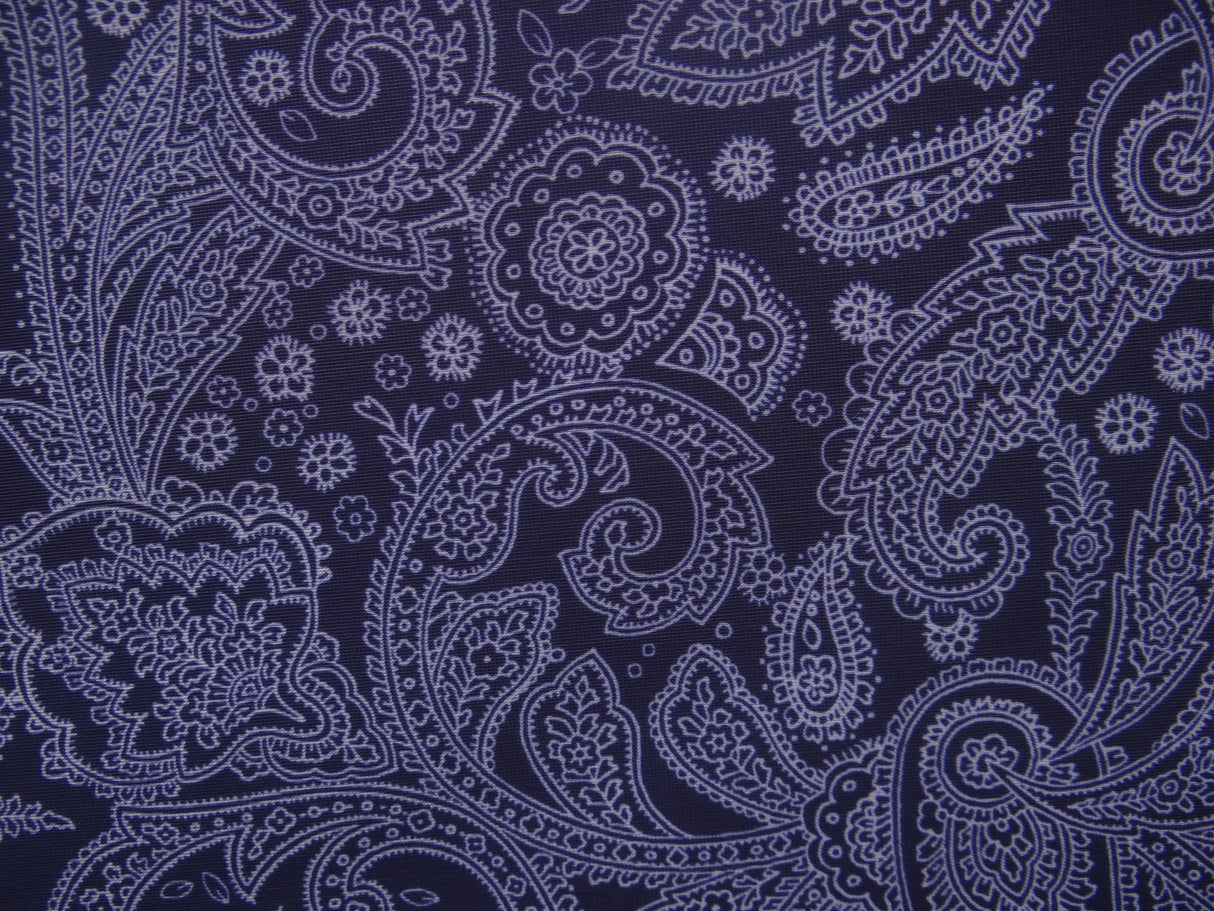 Navy And White Paisley Polyester Spandex Fabric - Navy And White Paisley Print, 58"/60" Width (Yards)