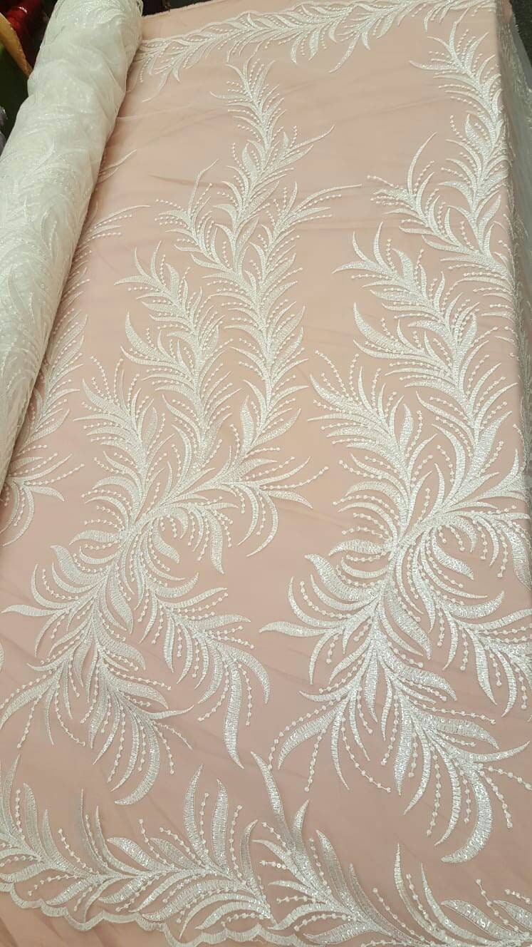 Clear Sequin Bridal Lace Off White