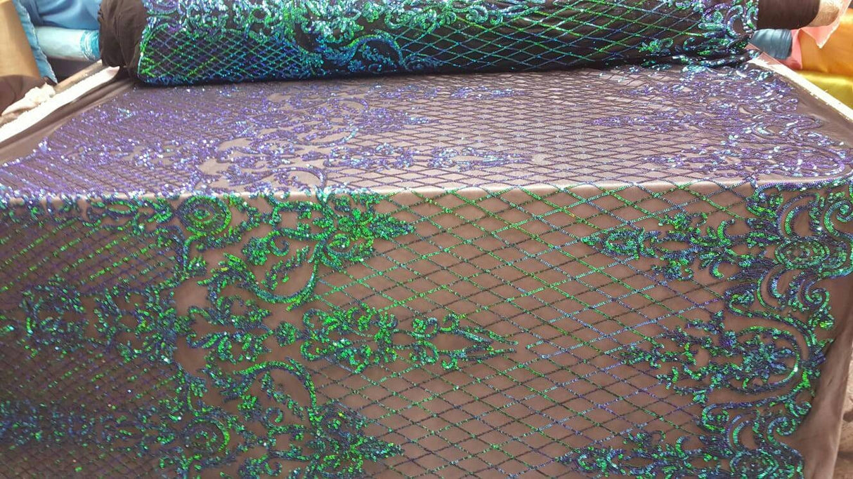 Sequin Lace Stretch Mesh Iridescent Green