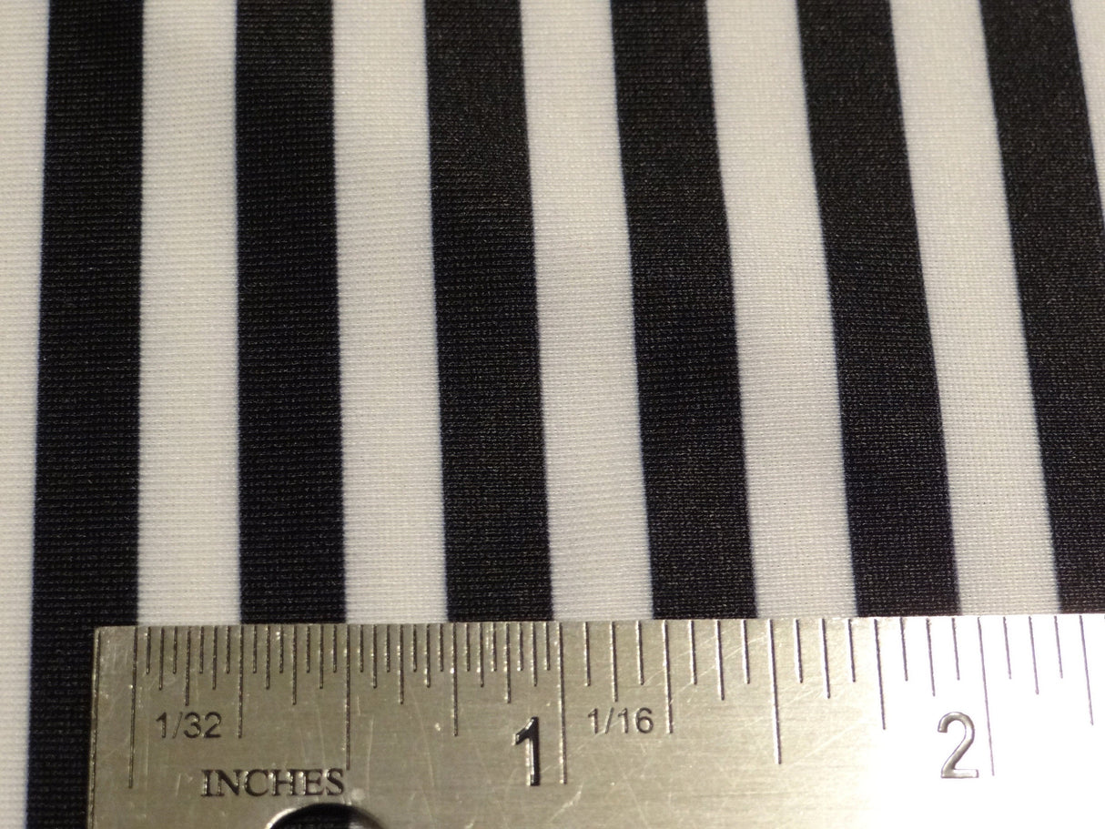 Black And White Half Inch Stripes Polyester Spandex Fabric - Black And White Half Inch Stripes, 58"/60" Width (1 Yard)