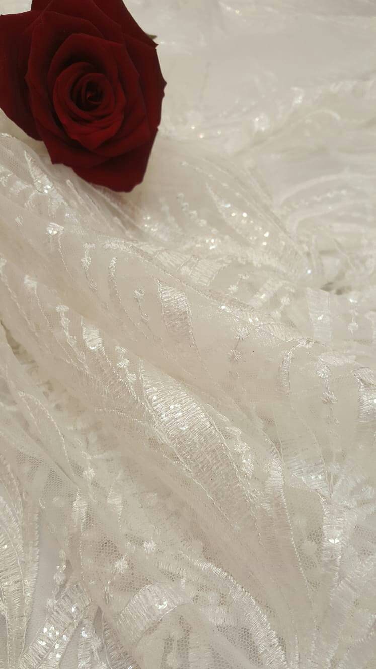 Clear Sequin Bridal Lace Off White