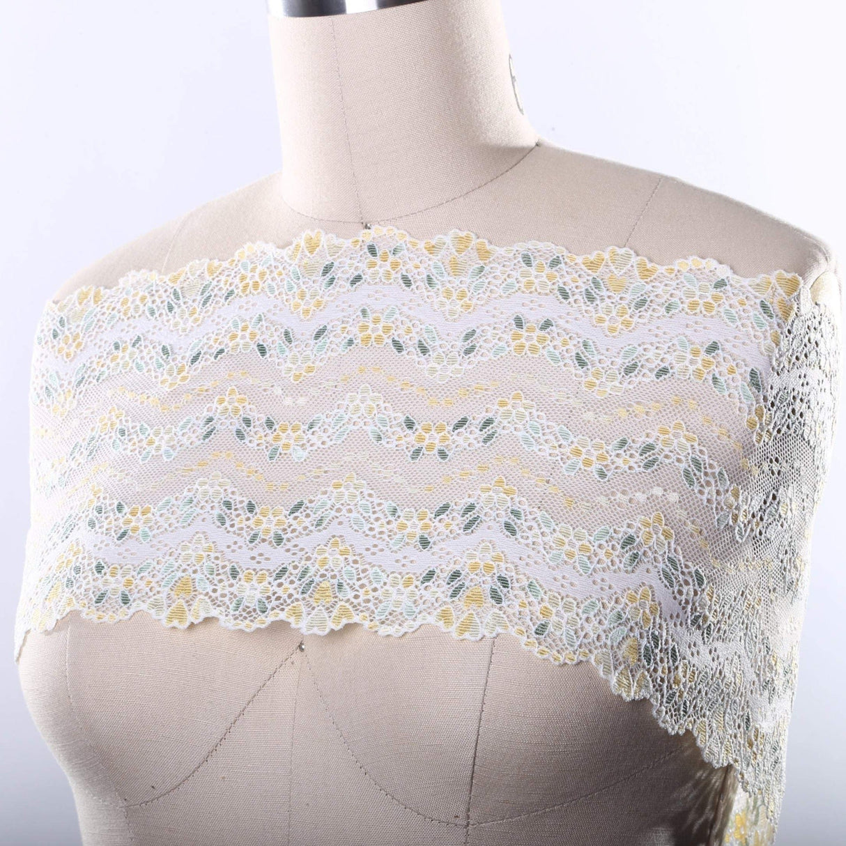 Stretch Lace Trim Yellow White Green 7in