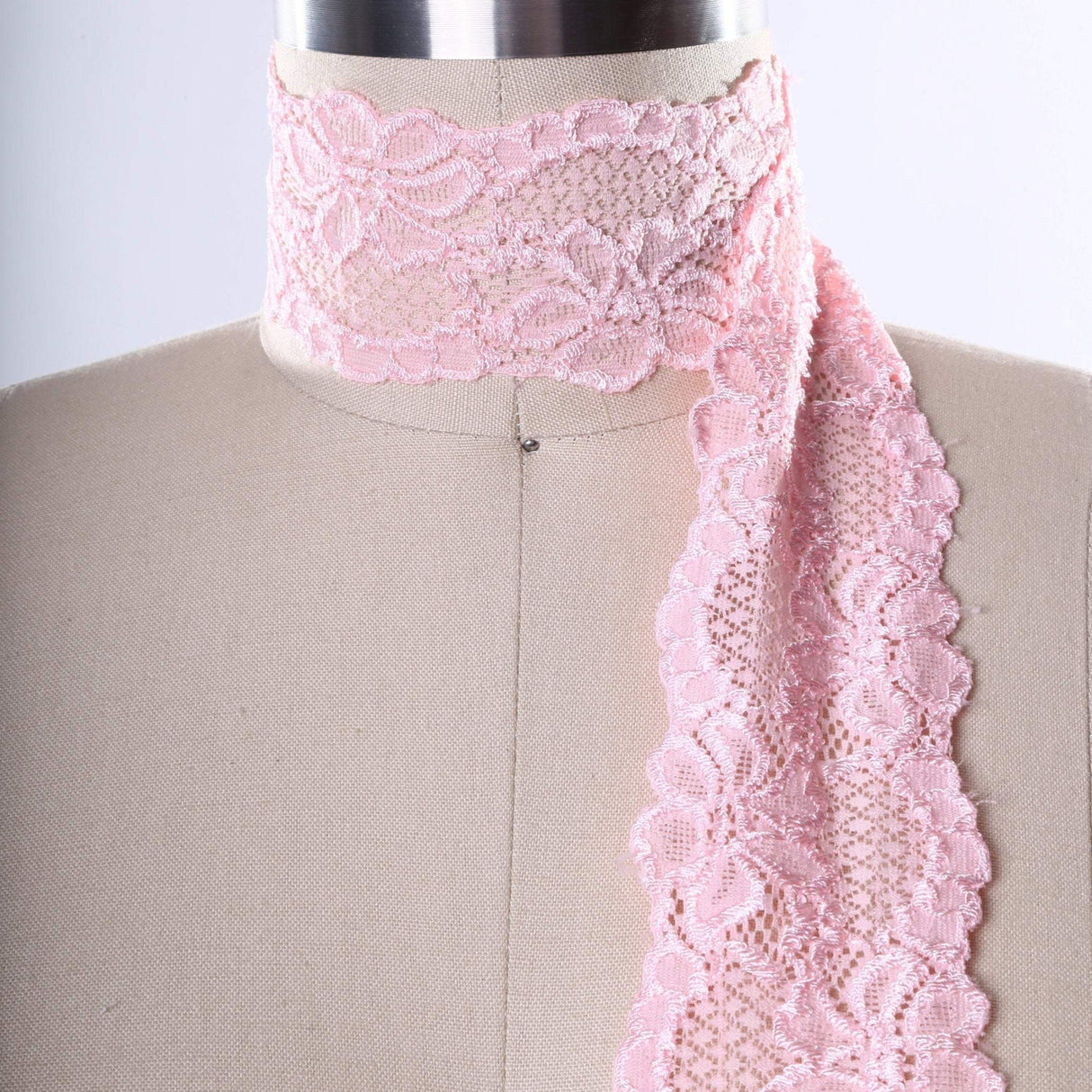 Stretch Lace Trim Light Pink Floral 2.5 Inch