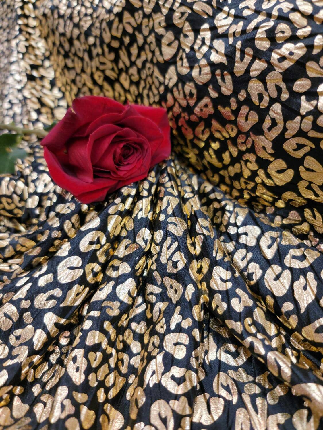 Stretch Faux Leather Cheetah Print Gold Black