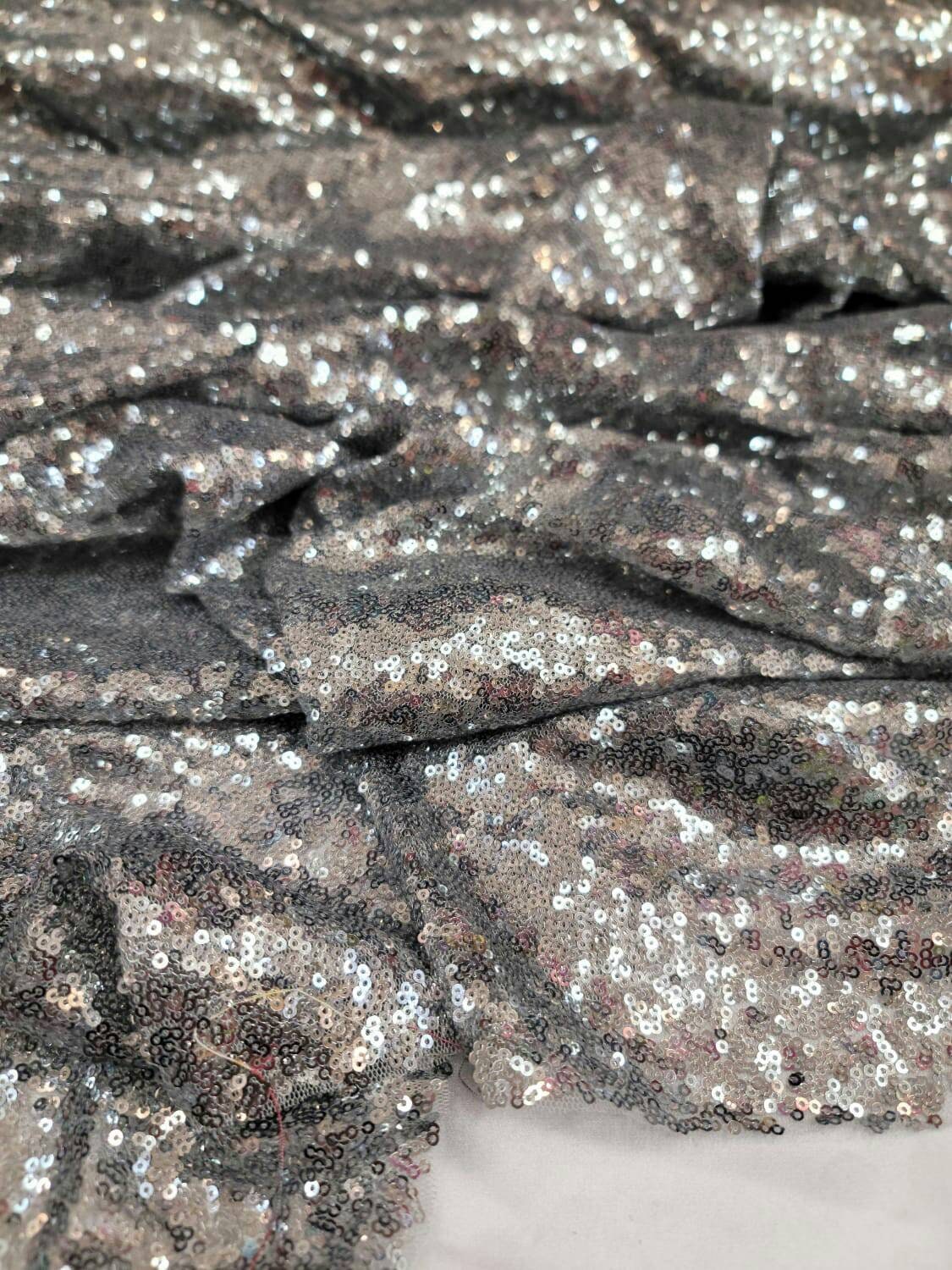 Silver Sequin Stretch Mesh Fabric