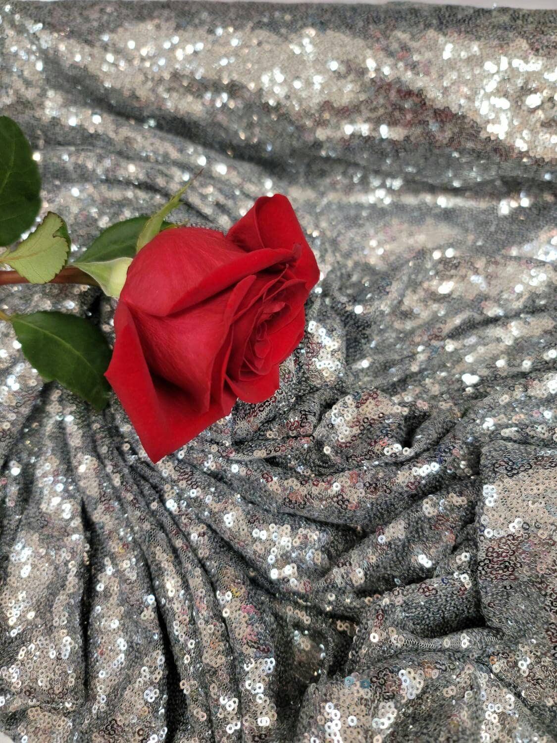 Silver Sequin Stretch Mesh Fabric