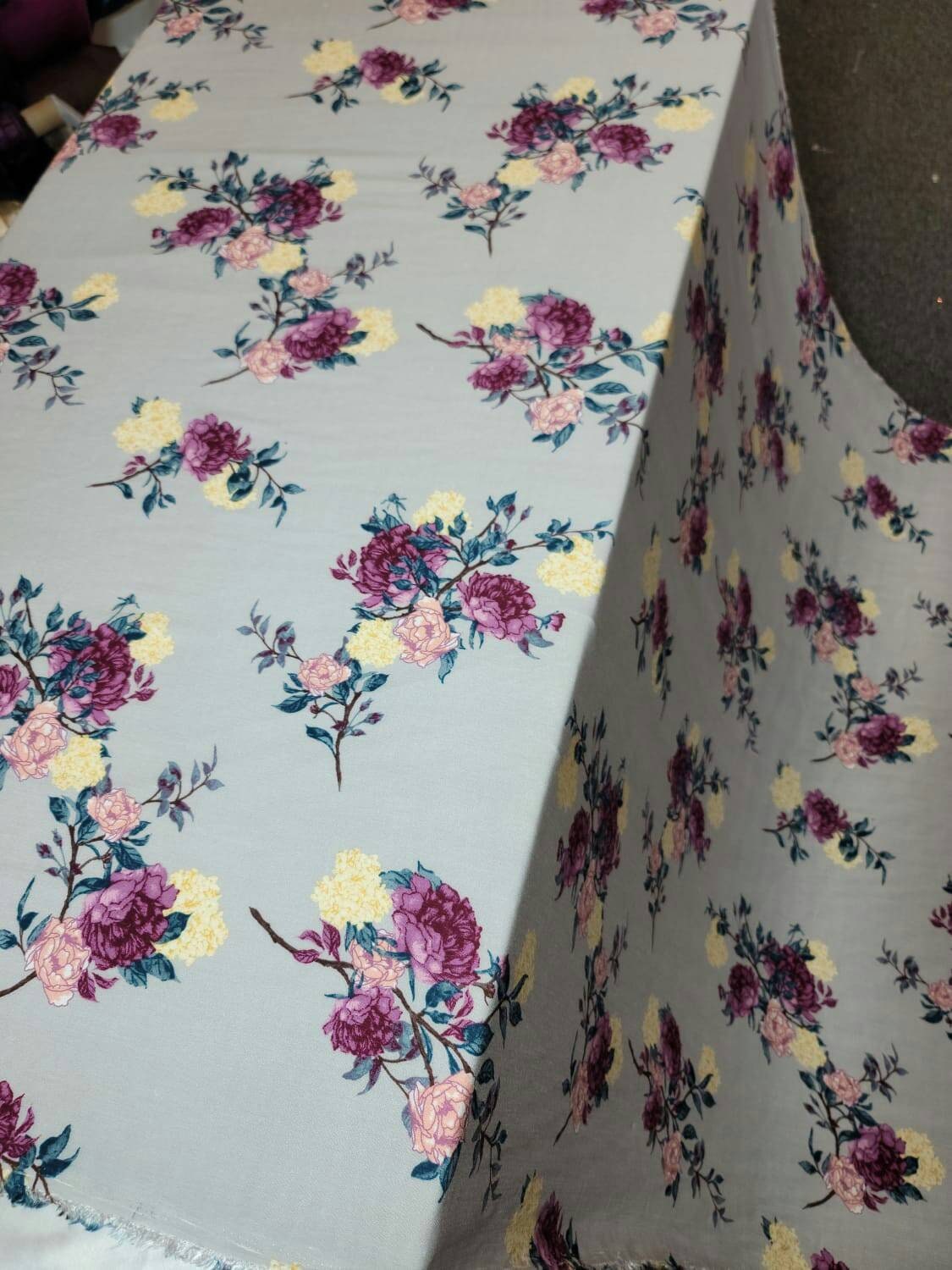 Rayon Challis Floral Fabric Light Gray Pink