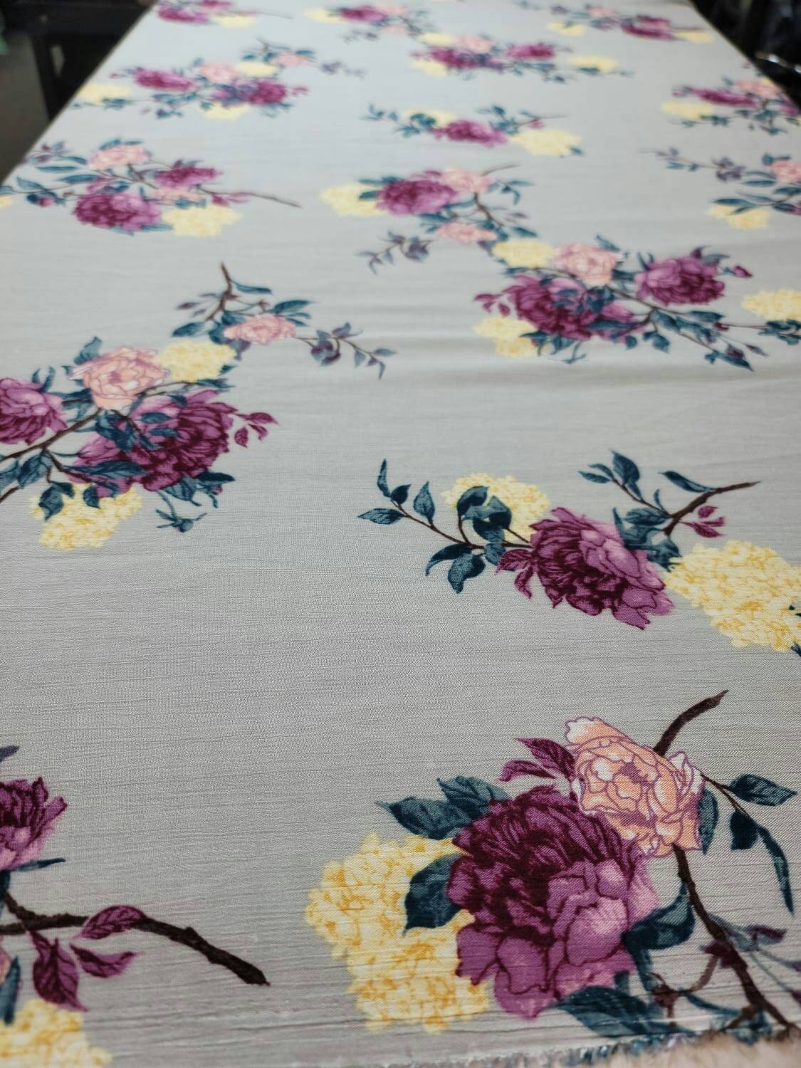 Rayon Challis Floral Fabric Light Gray Pink