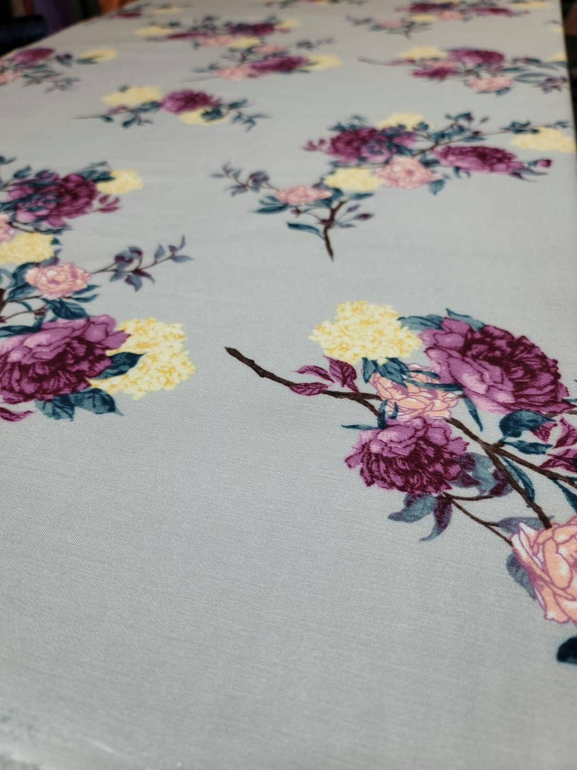 Rayon Challis Floral Fabric Light Gray Pink