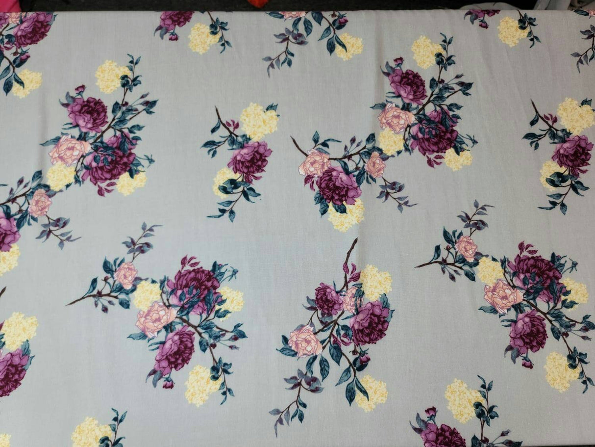 Rayon Challis Floral Fabric Light Gray Pink