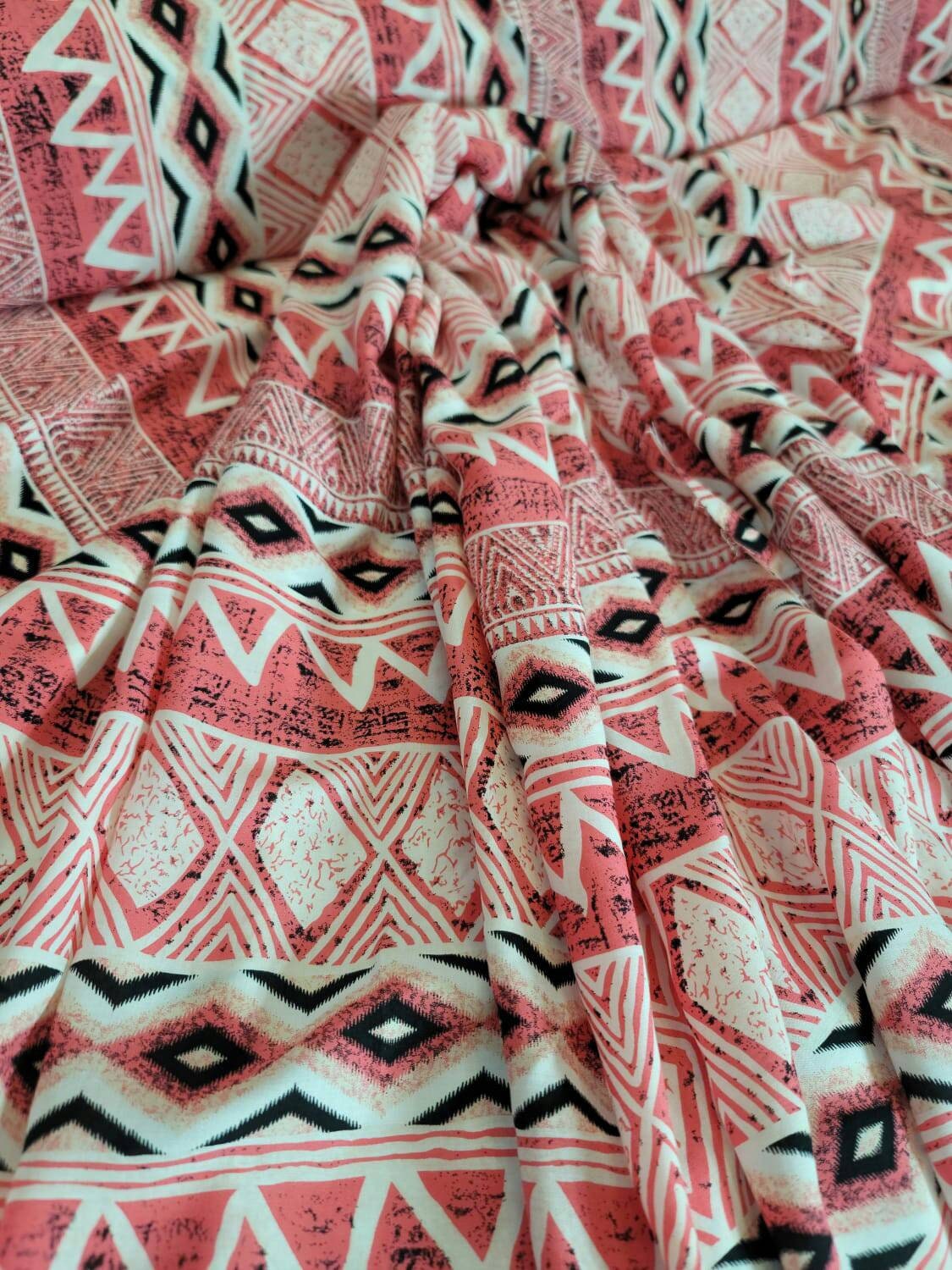 Rayon Challis Print Pink Coral