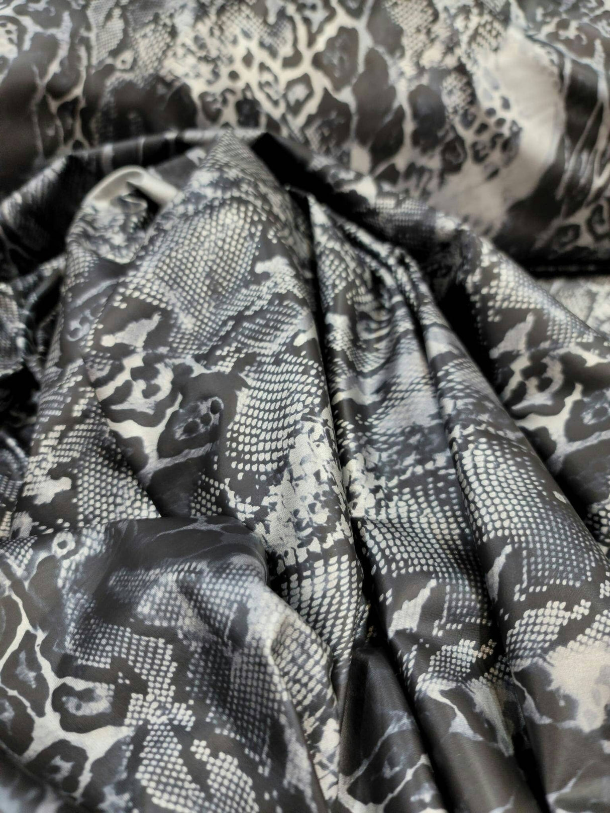 Stretch Spandex Black and Silver Snake Print Fabric