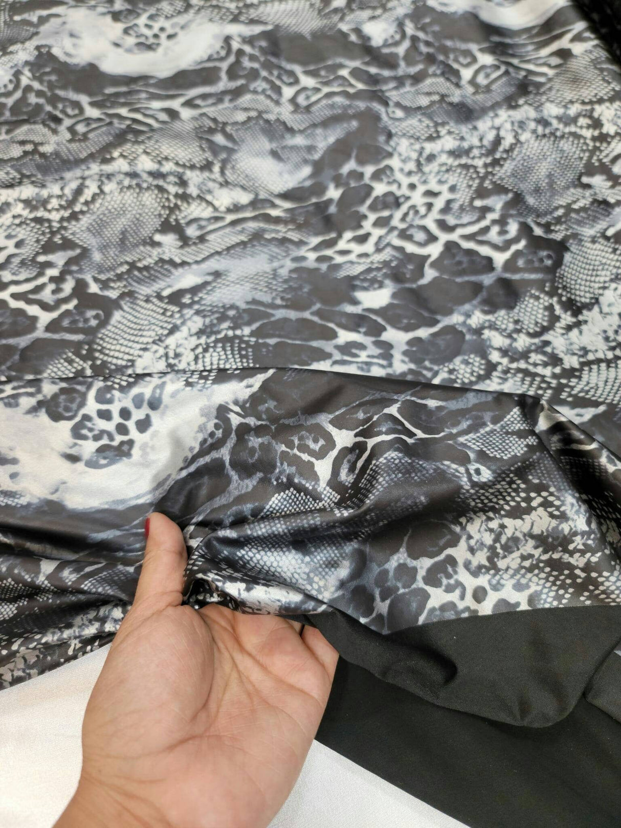 Stretch Spandex Black and Silver Snake Print Fabric