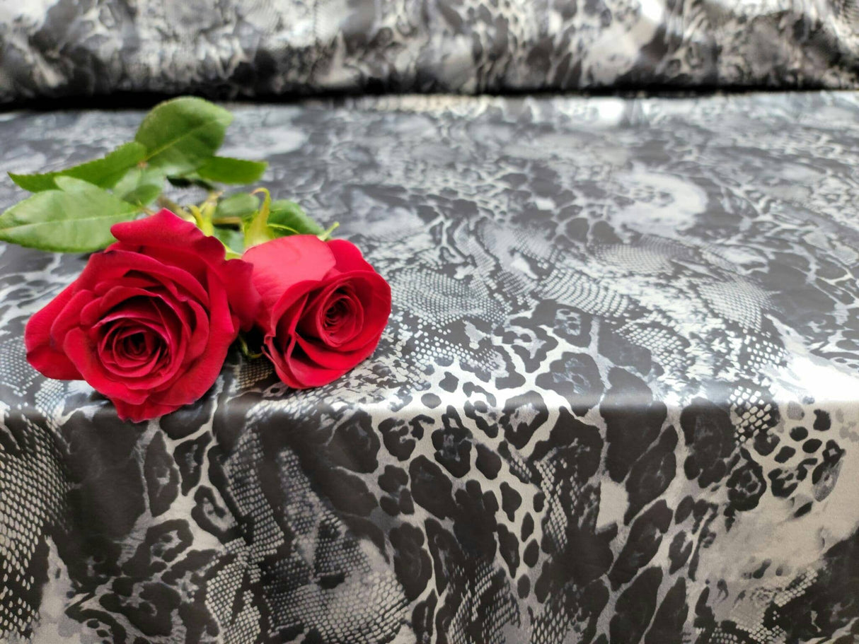 Stretch Spandex Black and Silver Snake Print Fabric