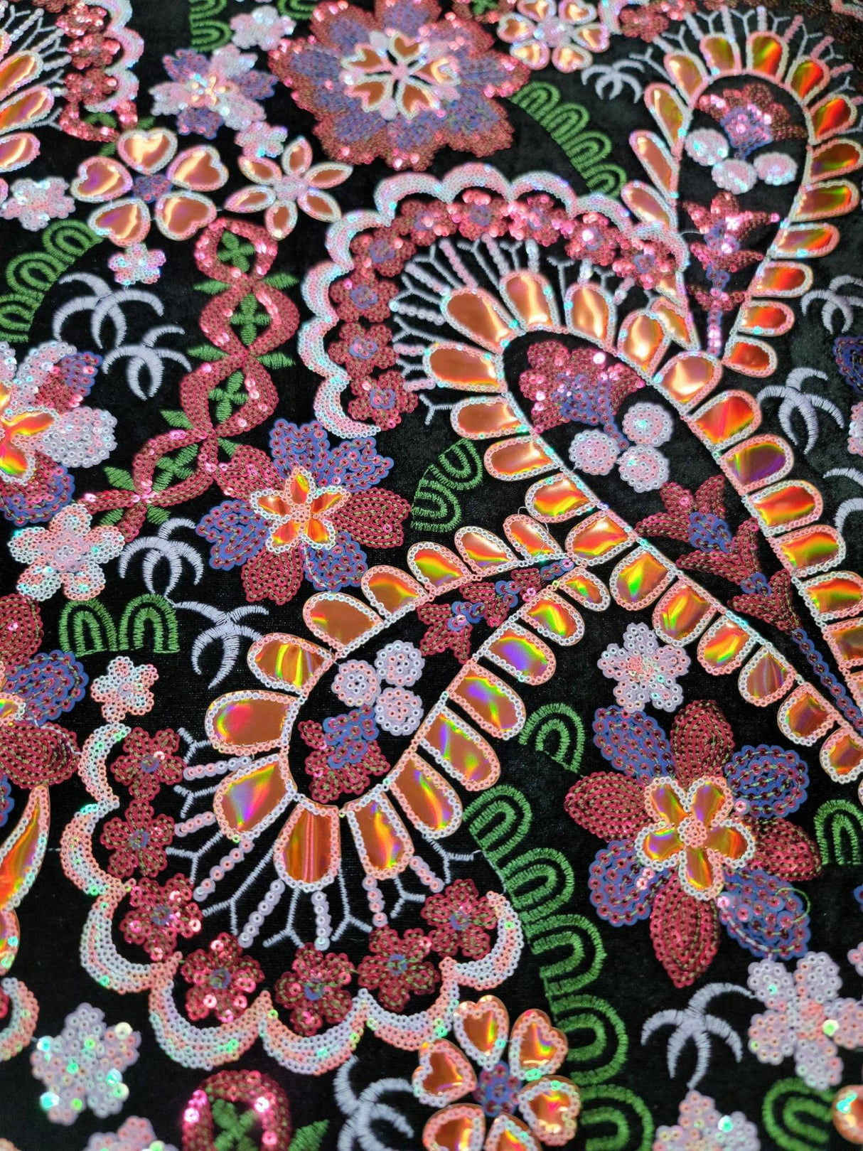 Sequin Embroidery Lace on Black Velvet