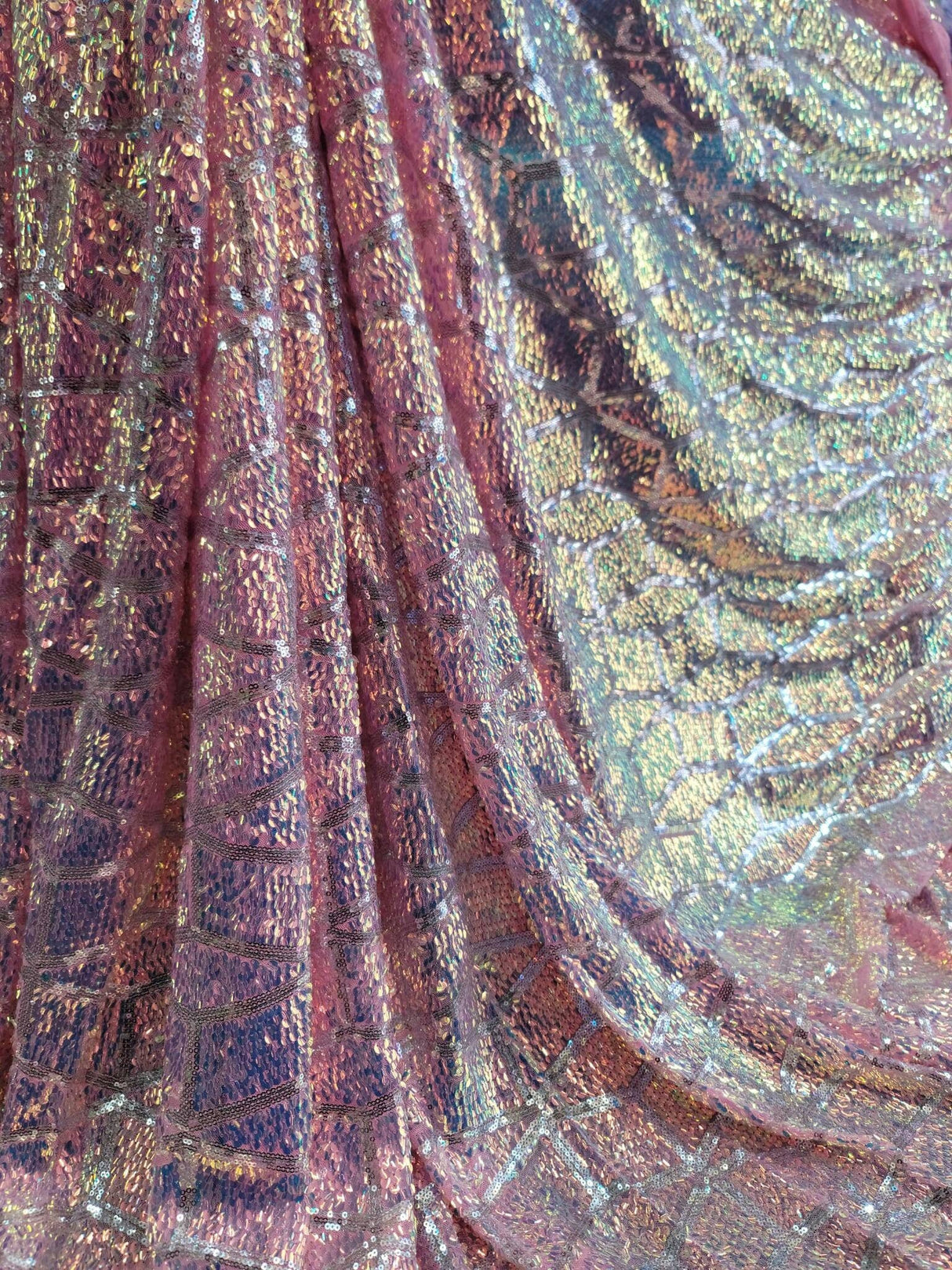 Pink Iridescent Sequin Mesh Fabric