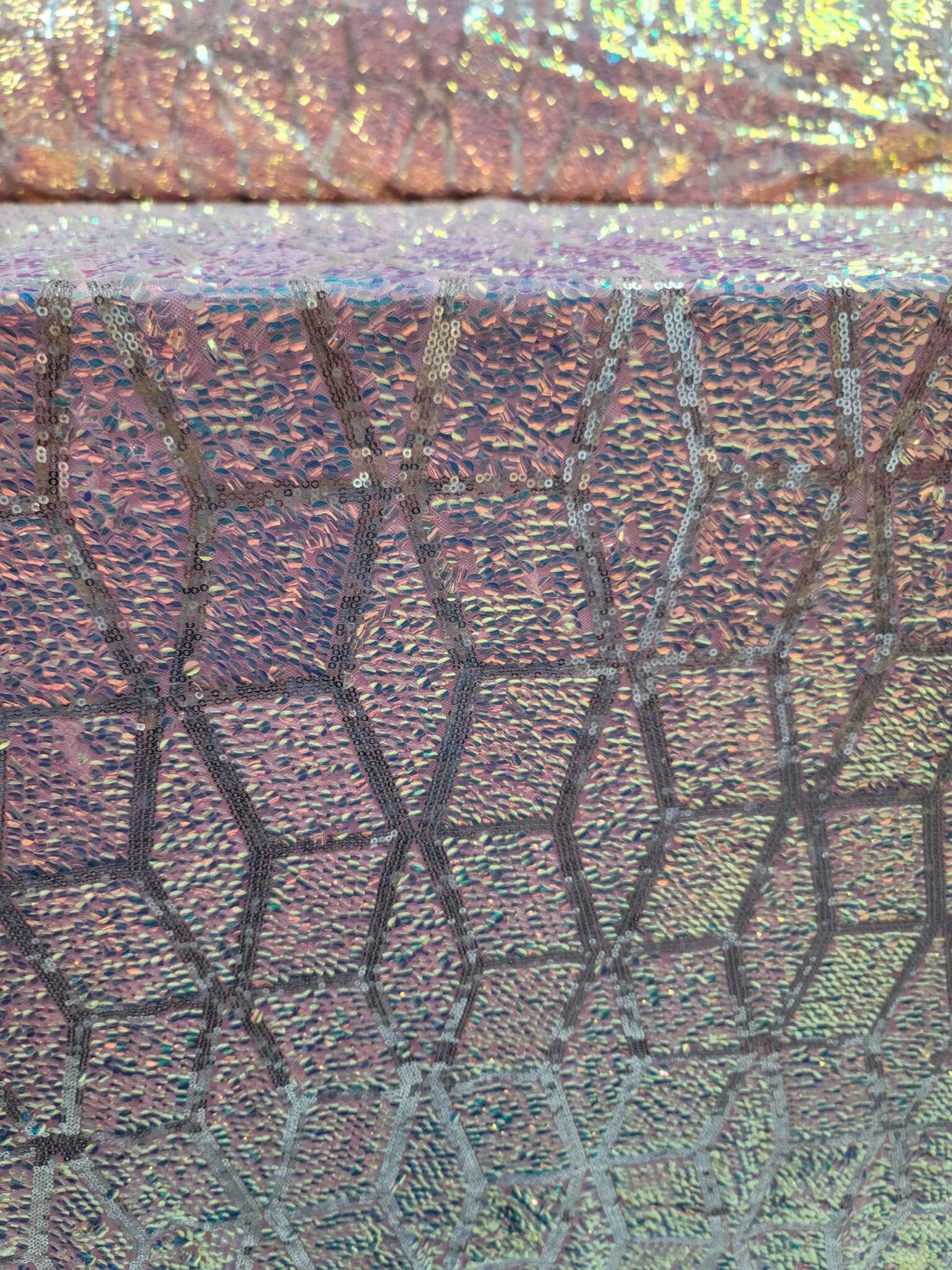 Pink Iridescent Sequin Mesh Fabric