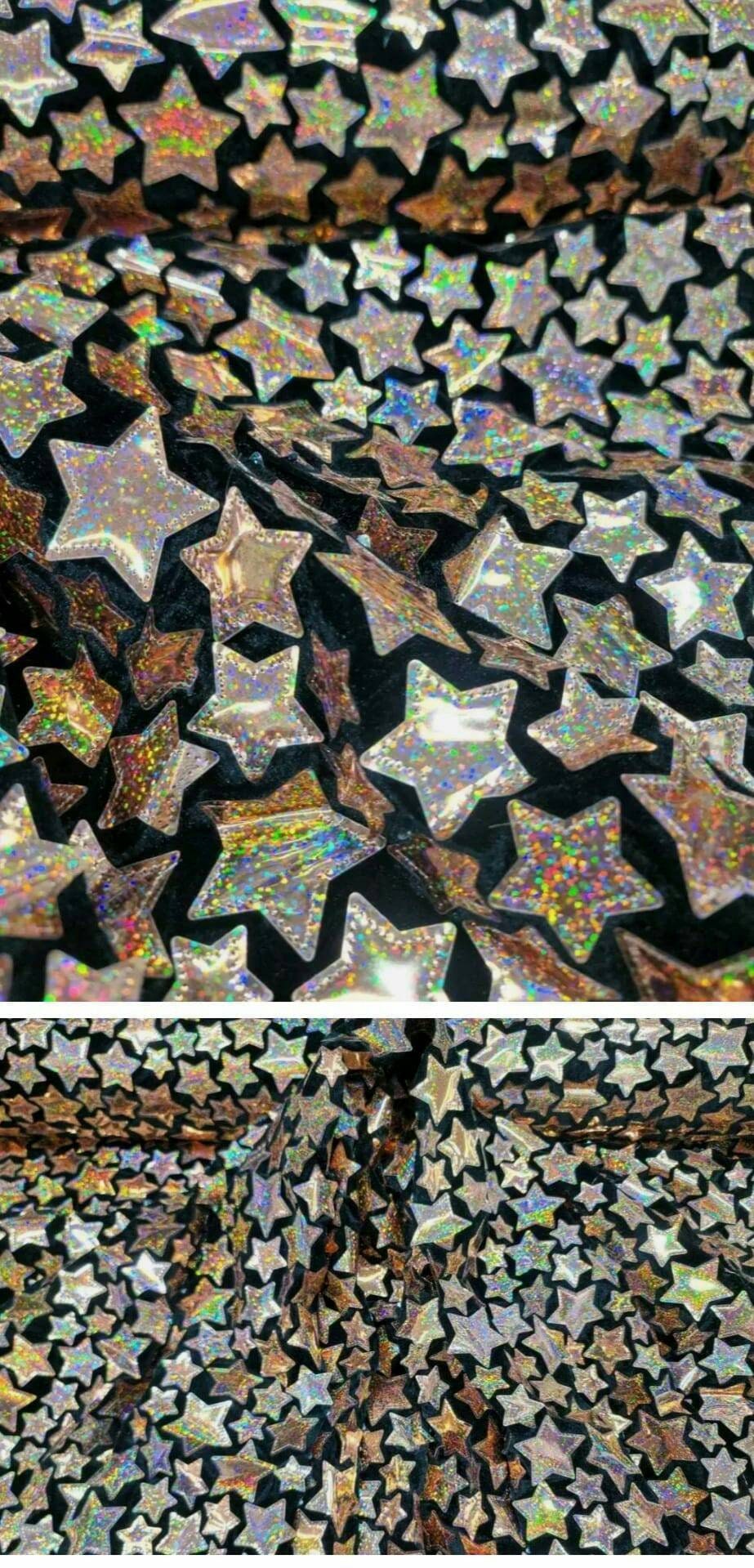 Stretch Velvet Rose Gold Stars on Black