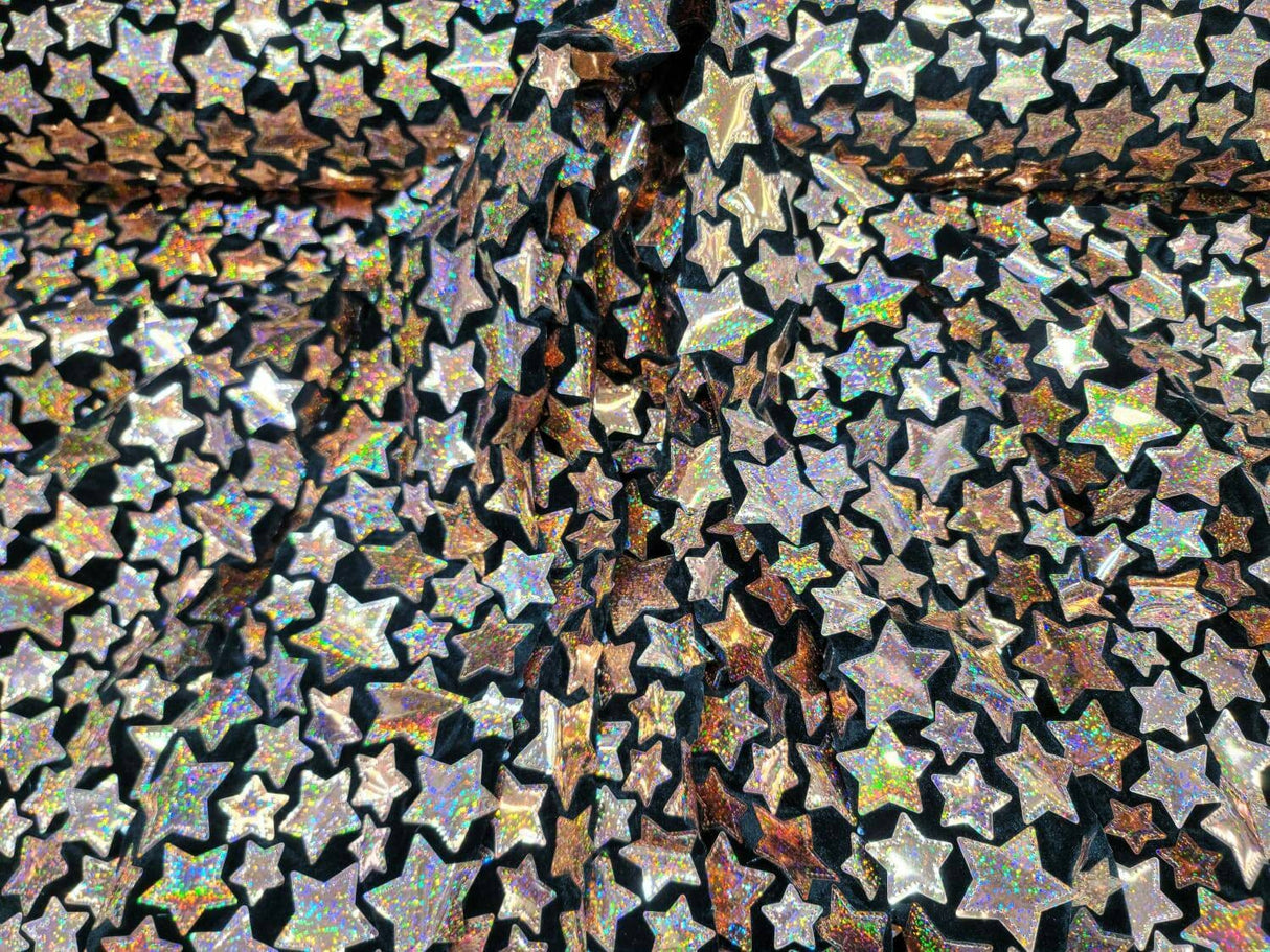Stretch Velvet Rose Gold Stars on Black