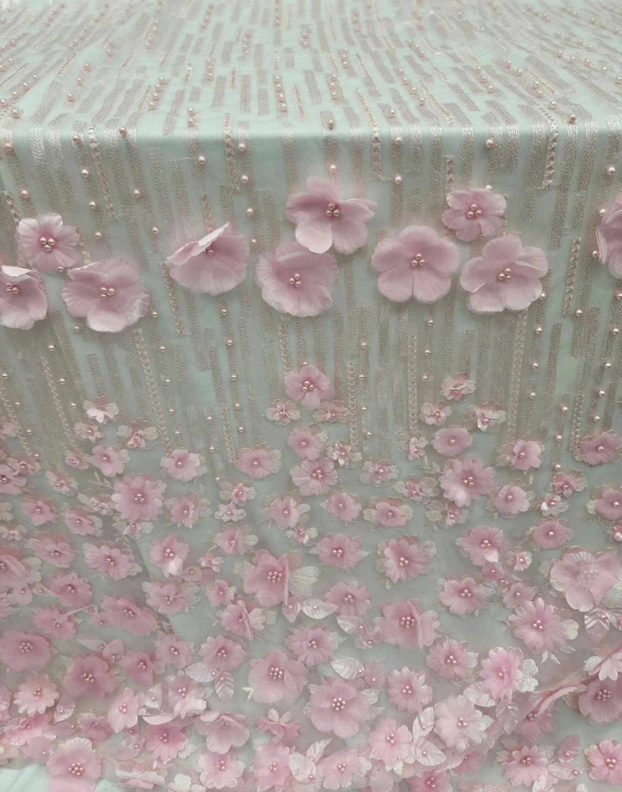 3D Floral Lace Pink Embroidered Mesh